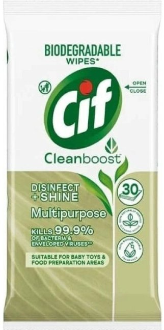 Cif Disinfect+Shine univerzális tisztító törlőkendők 30 db