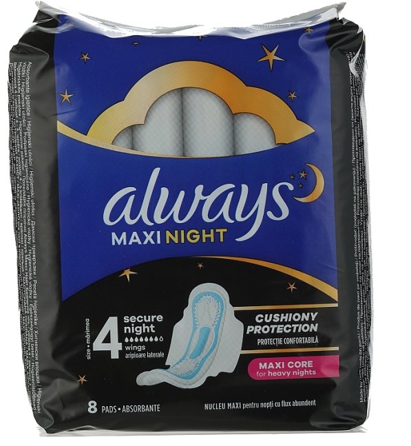 Always Maxi Night méret 4 egészségügyi betét 8drb Always Maxi Night méret 4 egészségügyi betét 8drb