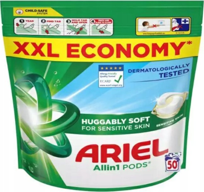 Ariel All in 1 Pods Sensitive Skin gélové kapsuly 50ks