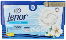 Lenor All in 1 Pods Cotton & Tiaré Flower Carton Box gélové kapsuly Sensitive 22ks